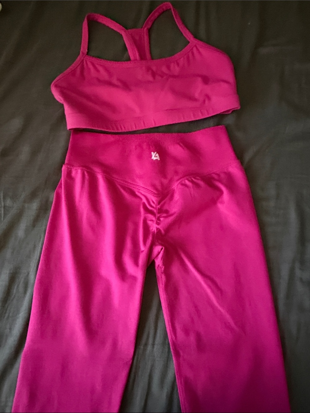 YoungLA Women's High-Waist Leggings & Sports Bra Set in Fuchsia